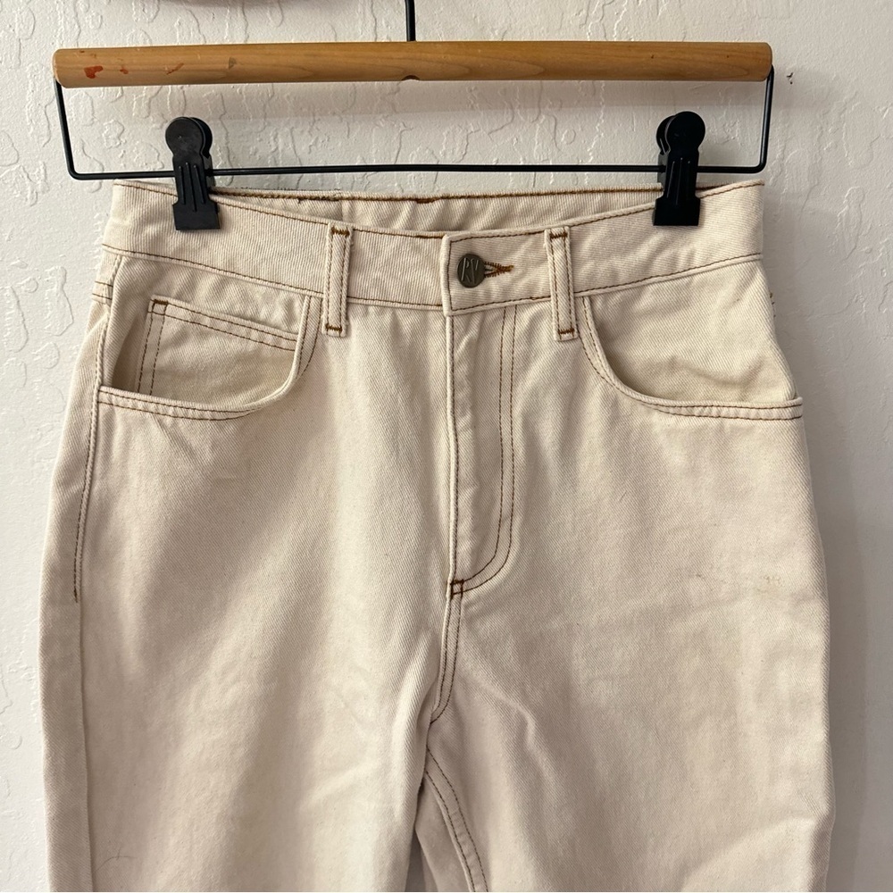 Reclaimed Vintage Ecru Cream Brown Stitching 90s Tapered Mom Fit Jeans 4 - Picture 12 of 13